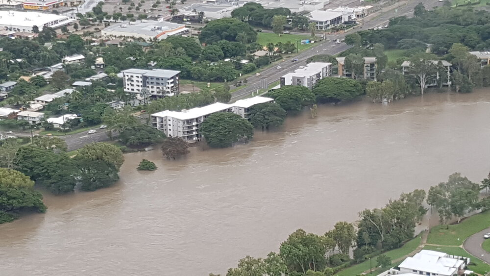 Riverway Complex, aerial photograph during floods, 2019. 