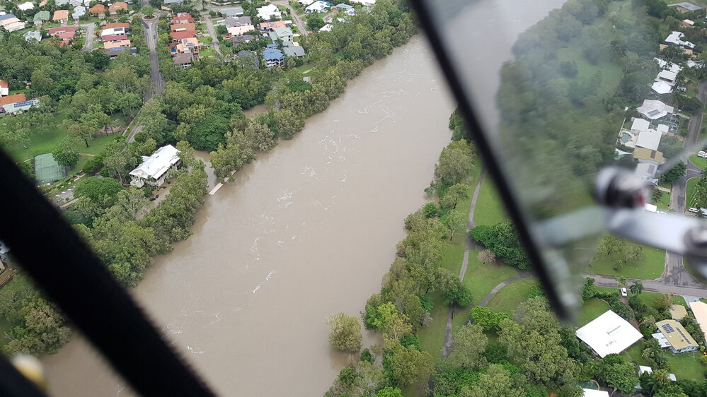 Riverside Gardens Community Centre, Riverside Boulevard, aerial photograph during floods, 2019. 