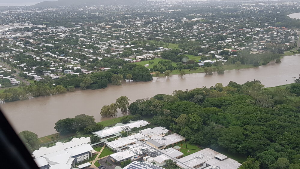 Rossiter Park, aerial photograph during floods, 2019. 