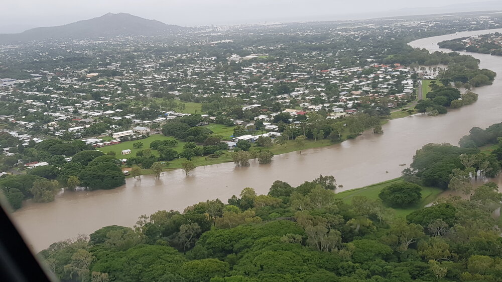 Rossiter Park, aerial photograph during floods, 2019