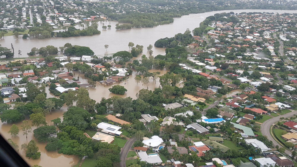 Camellia Court, aerial photograph during floods, 2019. 