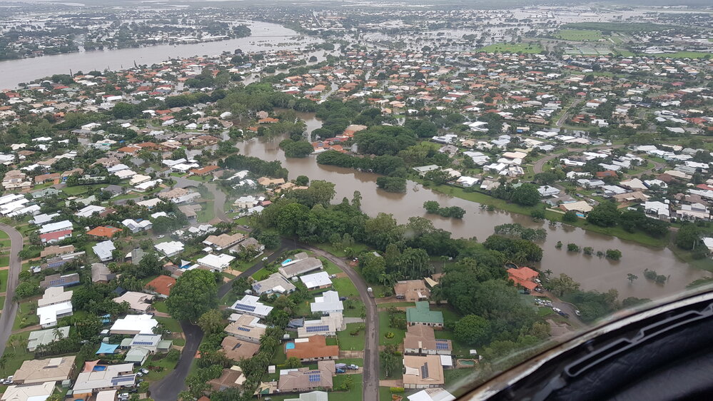 Eucalyptus Avenue, Amora Place, aerial photograph during floods, 2019. 
