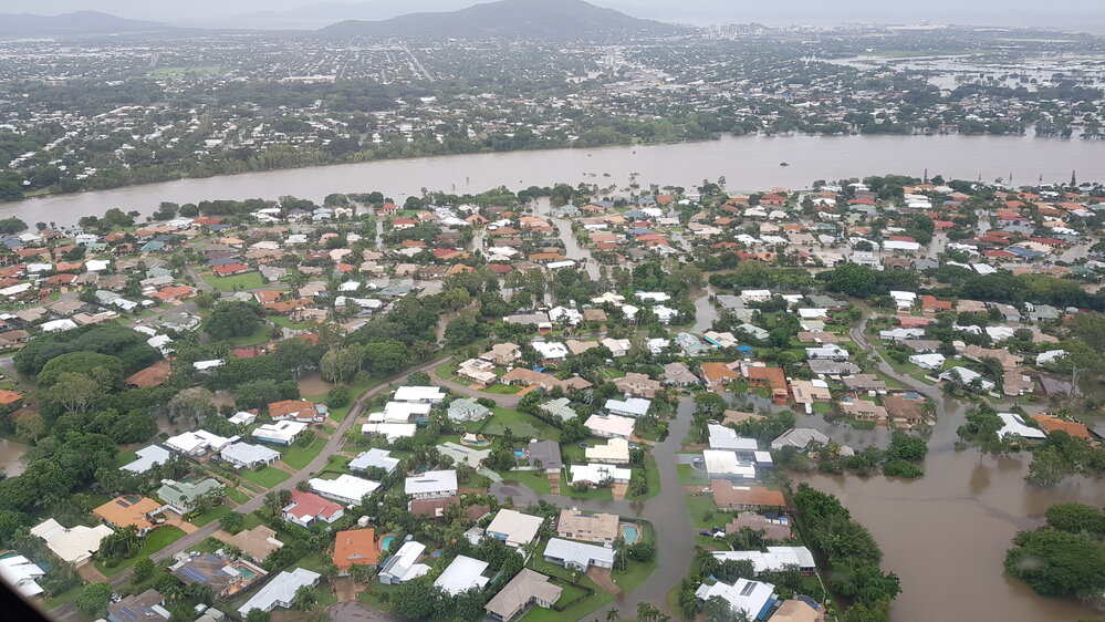 Eucalyptus Avenue, Amora Place, aerial photograph during floods, 2019. 