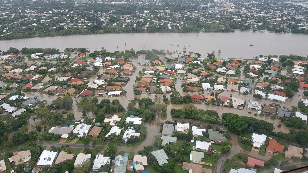 River Park Drive, aerial photograph during floods, 2019. 