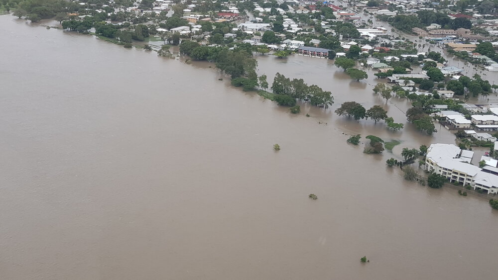 Bowen Road, aerial photograph during floods, 2019.