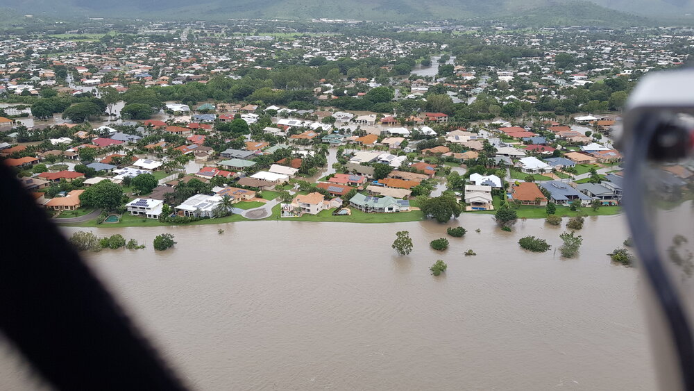 Carisbrooke Court, Elderslie Street, aerial photograph during floods, 2019. 
