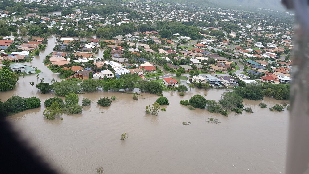 Elderslie Street, Sandbek Street, aerial photograph during floods, 2019. 