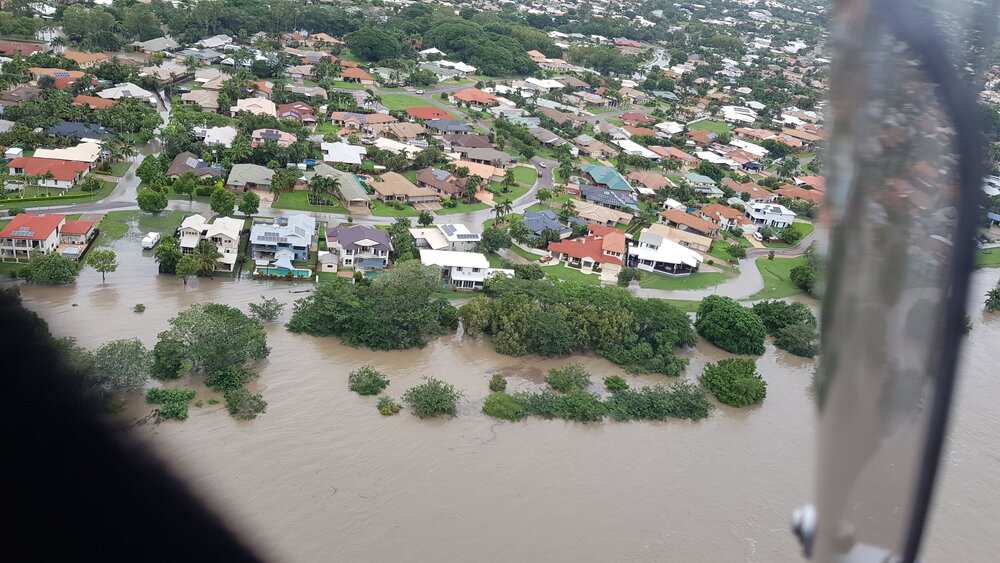 Elderslie Street, Sandbek Street, aerial photograph during floods, 2019. 