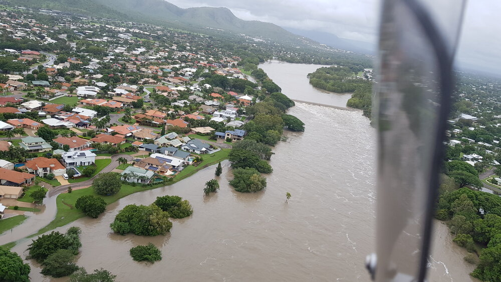 Elderslie Street, Sandbek Street, aerial photograph during floods, 2019. 