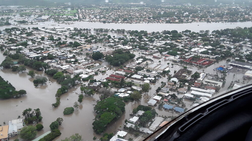 Townsville Golf Club, Bowen Road, aerial photograph during floods, 2019.
