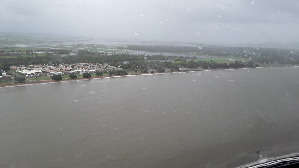 Rowes Bay, aerial photograph during floods, 2019. 