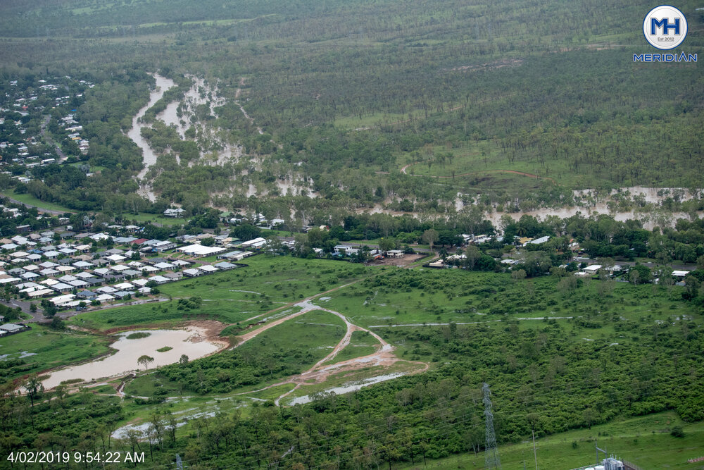 Kelso, near Ross River Dam, aerial photograph during floods, 2019. 