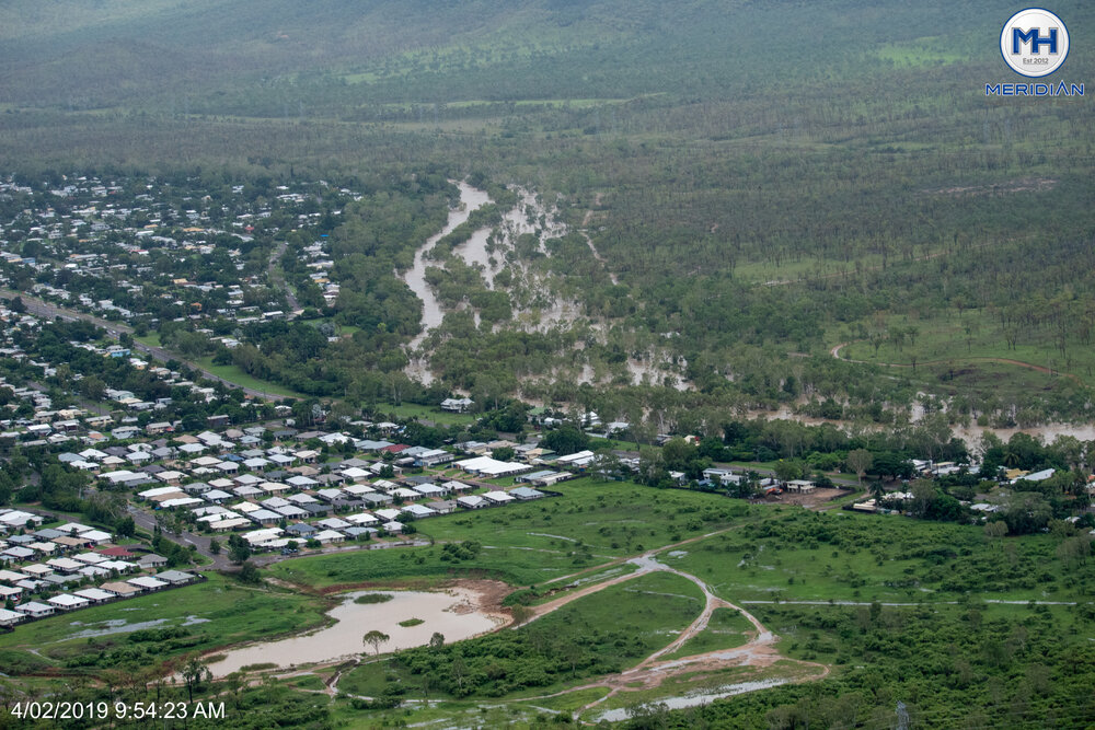 Kelso, near Ross River Dam, aerial photograph during floods, 2019. 