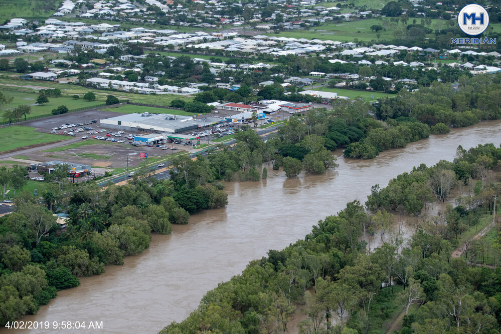 Ross River, Riverway Drive, Rasmussen, aerial photograph during floods, 2019. 