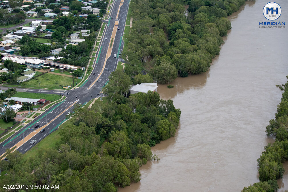 Ross River, Riverway Drive, Rasmussen, aerial photograph during floods, 2019. 