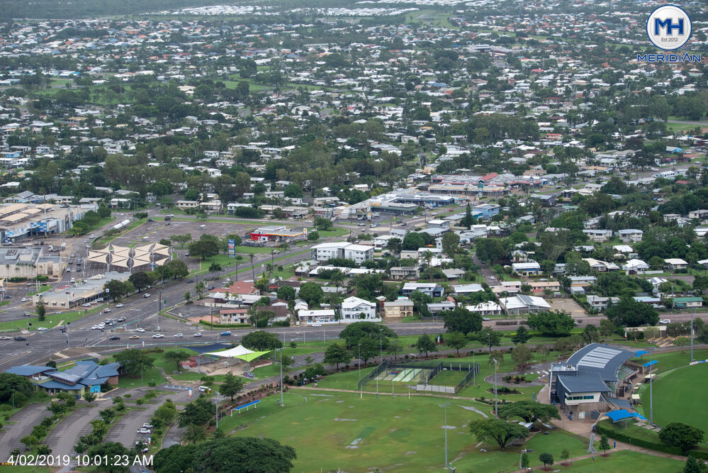 Thuringowa Drive, Ross River Road, Thuringowa Central, aerial photograph during floods, 2019. 
