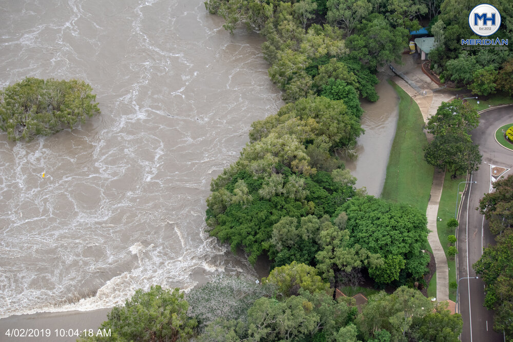 Ross River, Riverbend Lookout Douglas, aerial photograph during floods, 2019. 