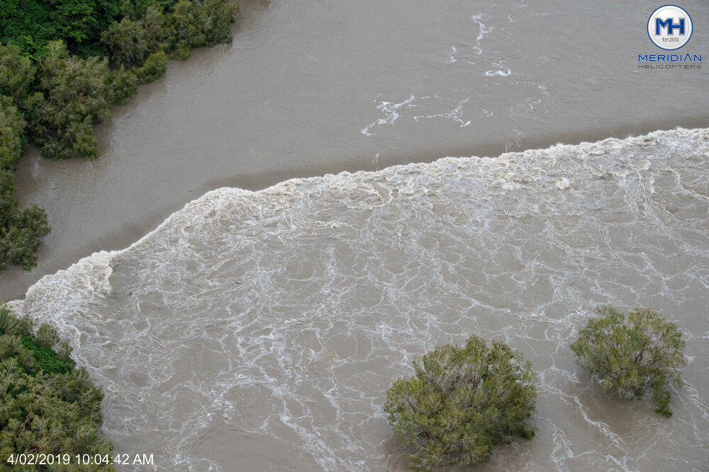 Ross River, Riverbend Lookout Douglas, aerial photograph during floods, 2019. 