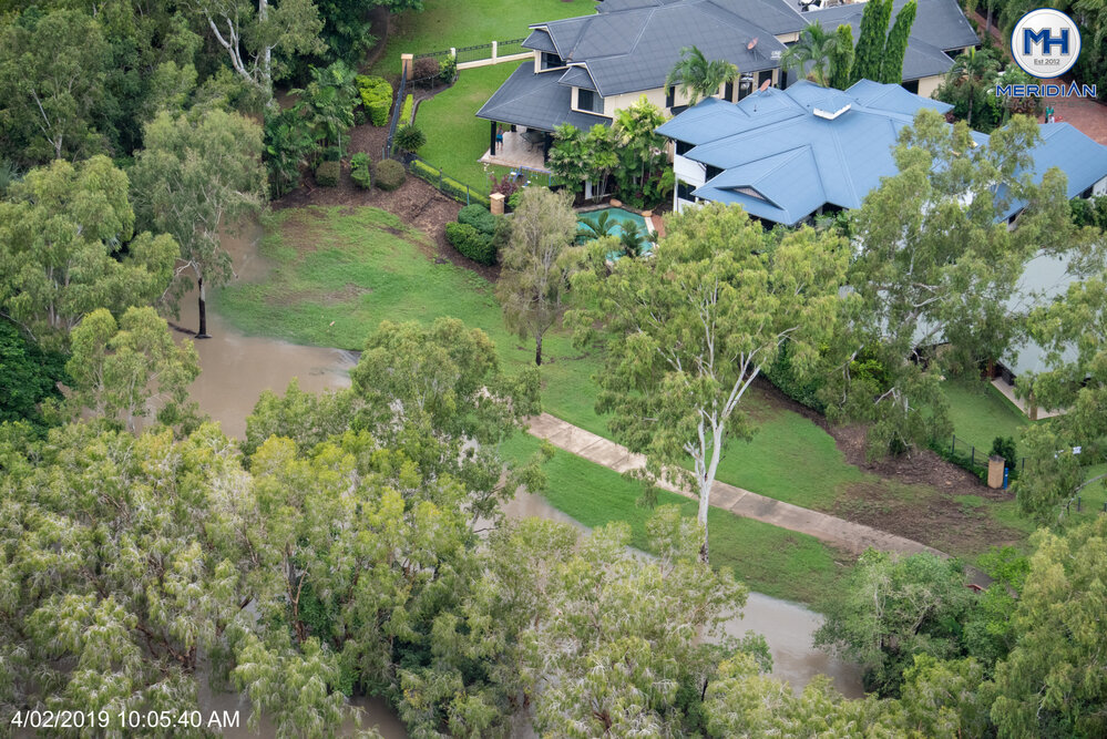 Ross River, Douglas, aerial photograph during floods, 4 February 2019