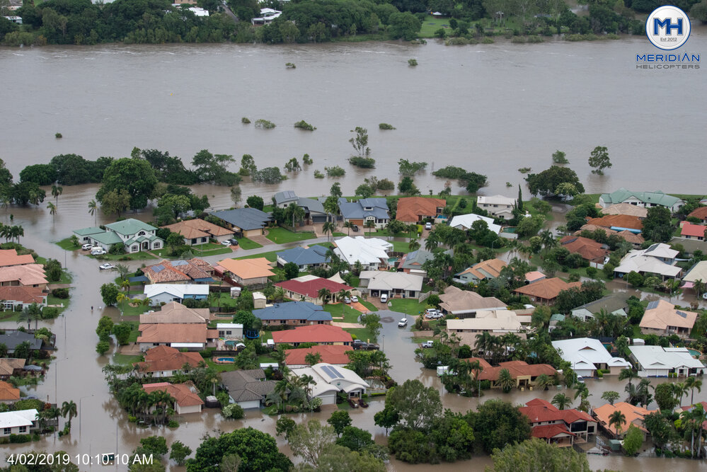 Ross River, Inundated streets, aerial photograph during floods, 2019. 