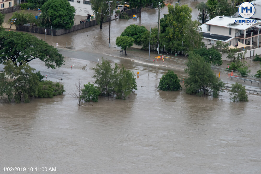 Inundated streets, aerial photograph during floods, 2019. 