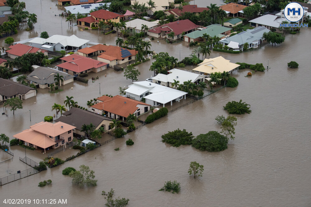 Inundated streets, aerial photograph during floods, 2019. 