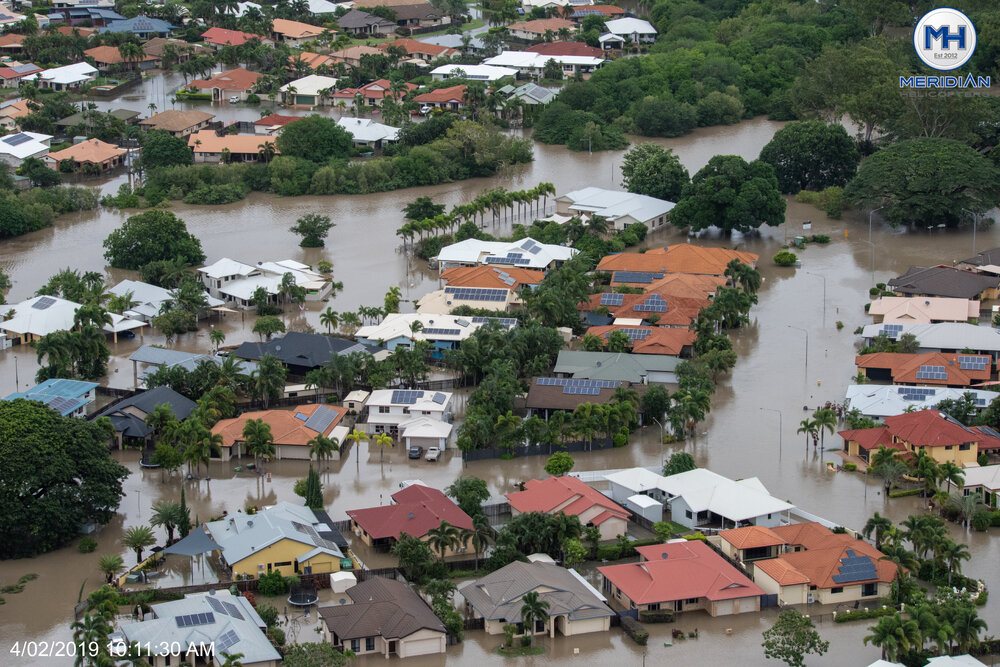Inundated streets, aerial photograph during floods, 2019. 