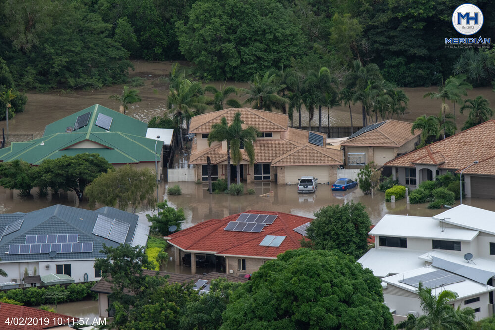 Inundated streets, aerial photograph during floods, 2019. 