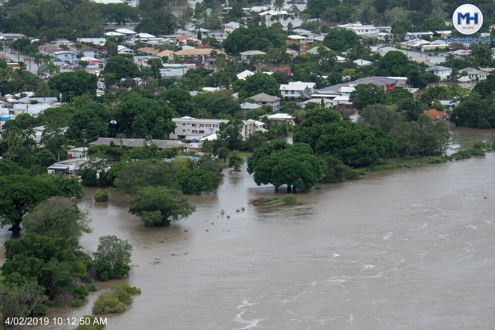 Ross River, Rosslea, aerial photograph during floods, 2019. 