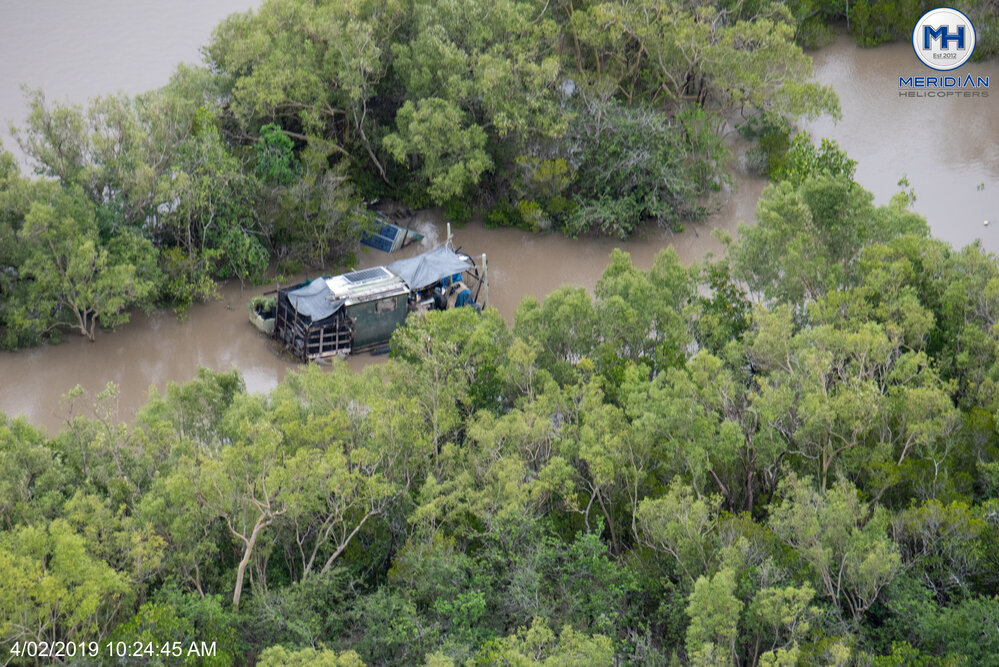 Inundated campsite in the mangroves, aerial photograph during floods, 2019. 