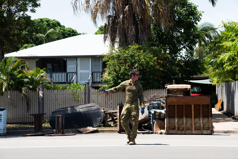Army Officer directs Emergency vehicles, Queens Road, Railway Estate, 2019.