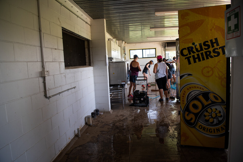 Hermit Park AFL Club volunteers cleaning out kitchen, Hermit Park, 2019