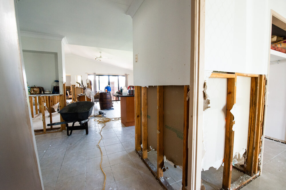 House with internal plasterboard removed to flood height, Idalia, 2019
