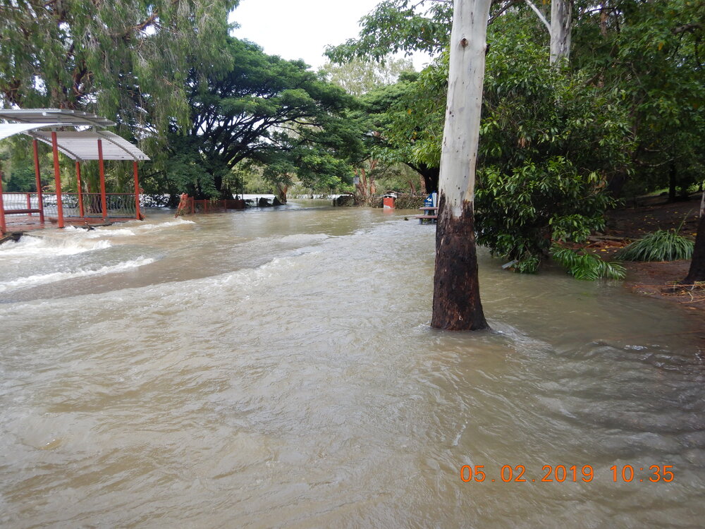 Gleesons Weir Park under flood waters, 2019.