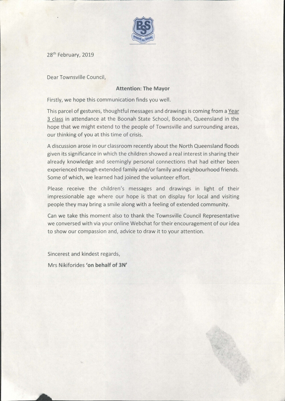 Cards from Boonah State School 3rd grade class to the people of Townsville after the 2019 Flood