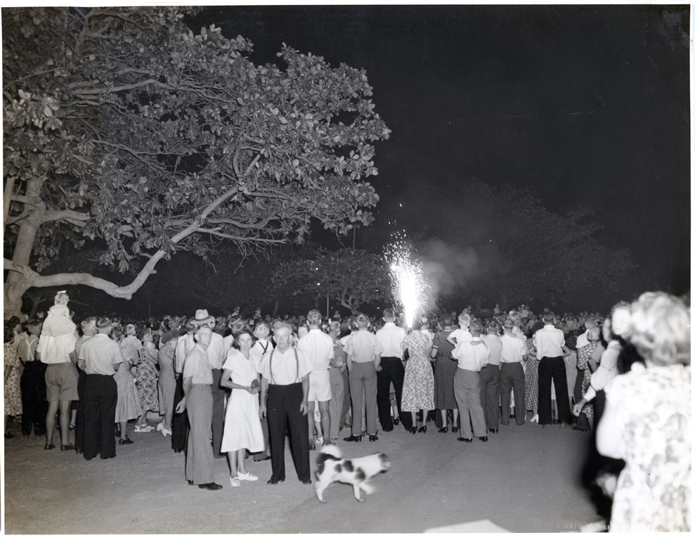 New Years Eve fireworks display, ANZAC Park, Commonwealth Jubilee, Townsville, 31 December 1951