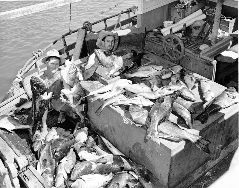 Professional fishermen with part of their catch. 