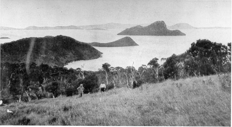 Pentecost Island and Whitsunday Passage from Lindeman Island, ca 1930 