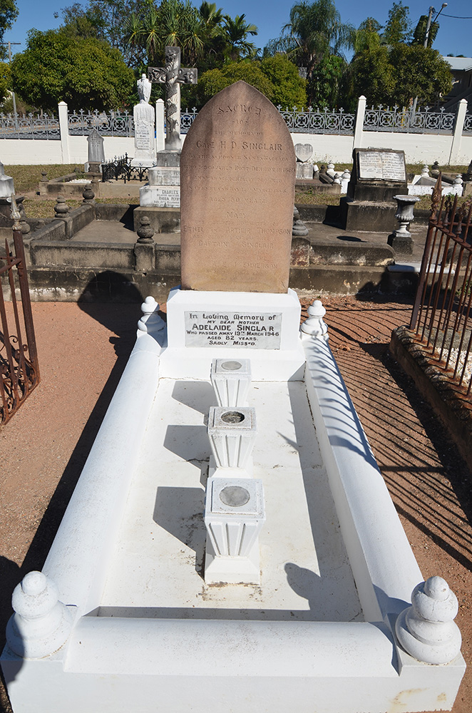 The headstone and grave of Captain Henry Daniel Sinclair and Adelaide Sinclair, West End Cemetery, Townsville