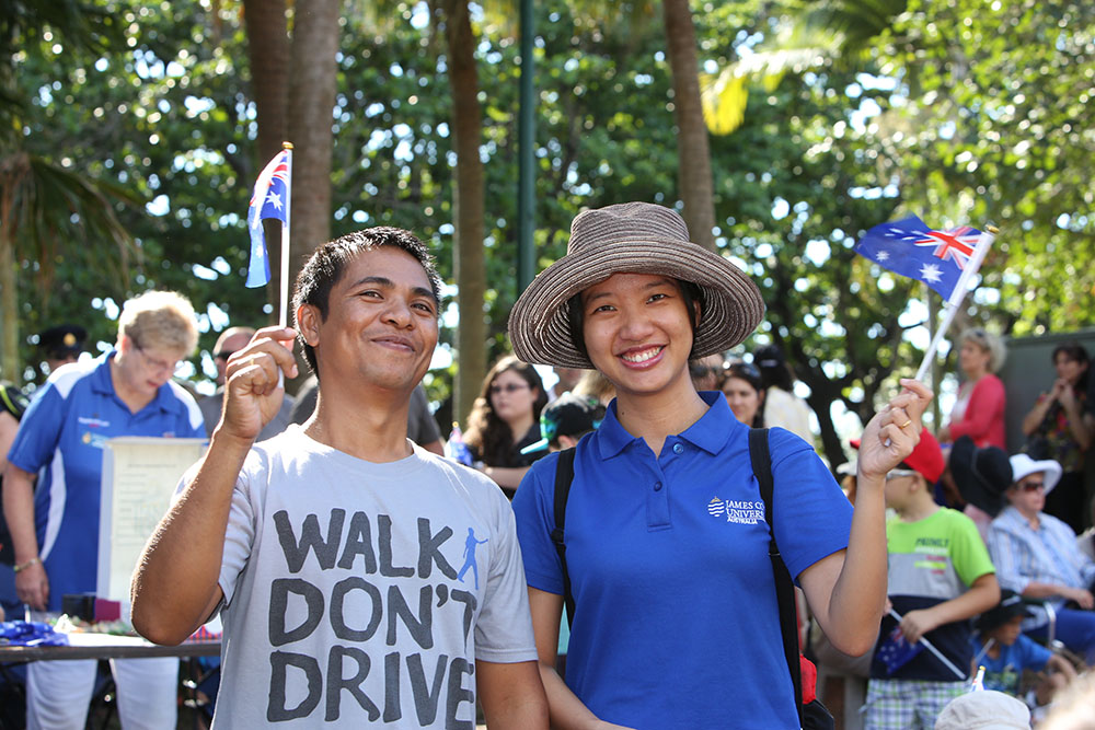 Spectators at the ANZAC Day parade, the Strand, Townsville, 25 April 2013