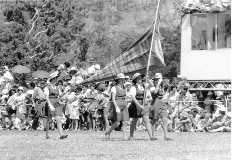 A scene from the Cavalcade of Progress procession at the Townsville Sports Reserve for the Royal Visit, 20 April 1970
