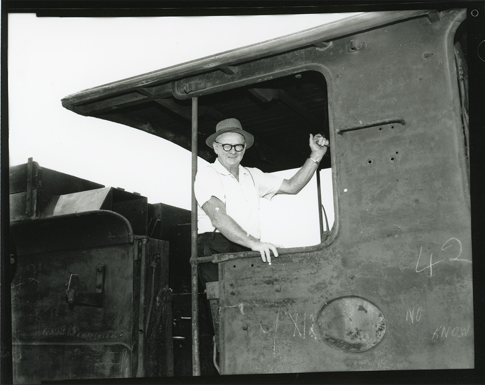 Mr Smail stands on the footplate of a steam locomotive destined for scrap, 15th January 1969