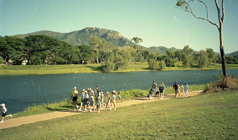 Cranbrook State School students participating in Superwalk, along Ross River, Townsville, 1991