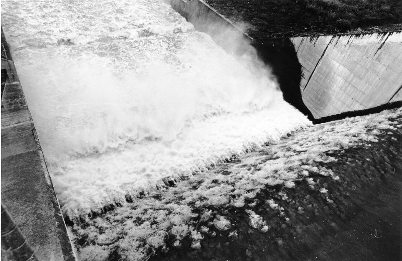 Water over the spillway, Ross River Dam, Townsville, 1976 