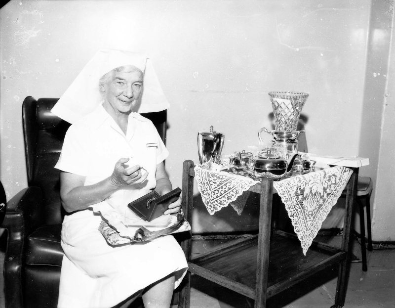 Sister R. Baines on her retirement from the Townsville General Hospital. 