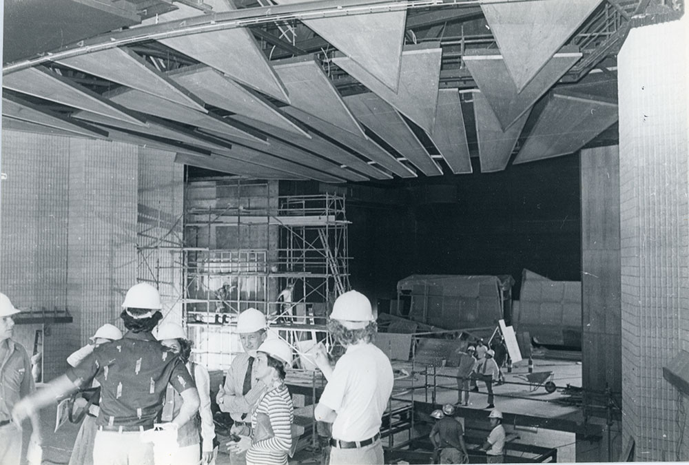 Alderman Keefe and party inspecting the interior of the Civic Theatre during construction, Townsville, 1977