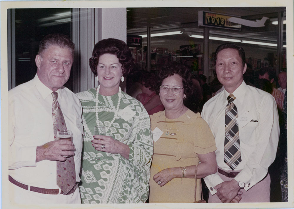 Duke and Esme Bonnett with Philip and Betty Leong at the official opening of the Vincent Village Shopping Centre, Townsville, 4th December, 1974
