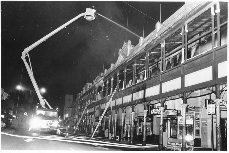 Firemen attending the 1978 Town Hall fire. 