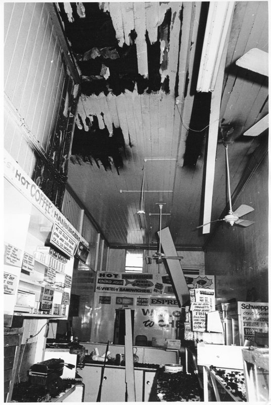 Fire damage to the Austral Cafe after the 1978 Town Hall fire. 