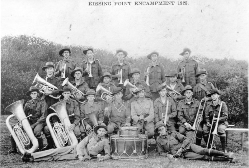 Military band, Kissing Point encampment, Townsville, 1925. 